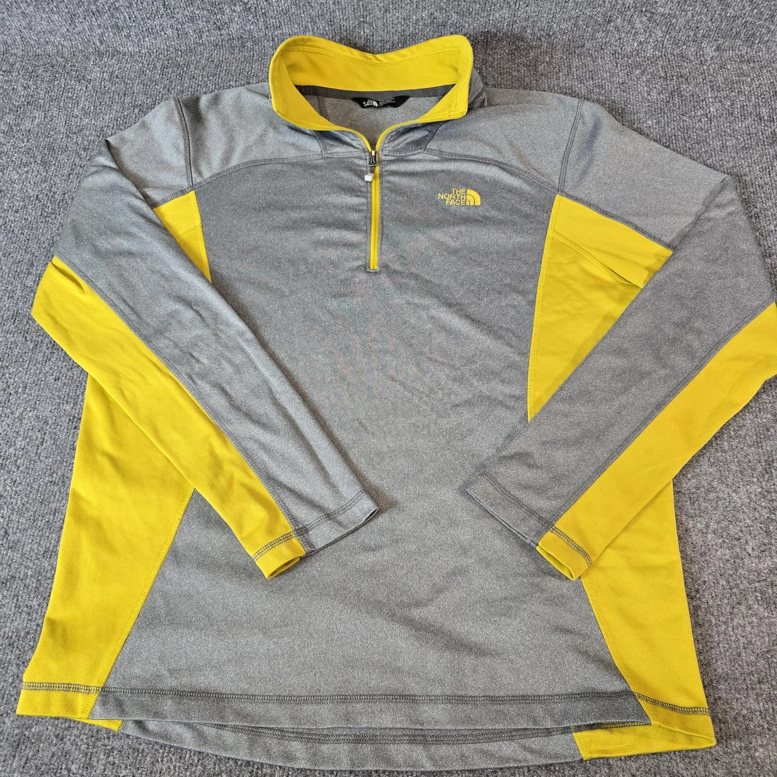 The North Face Pullover Shirt Mens Large Gray Yellow 1/4 Zip Hiking Long Sleeve