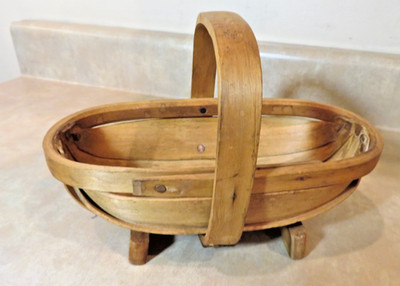 Vintage Small Hand Made Trug Style Wooden Basket, 8'' x 4.5'' and 5.25'' high
