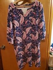 TALBOTS Women's Multi Navy Knit Jersey Paisley Dress 3/4 Sleeve SZ 3X 