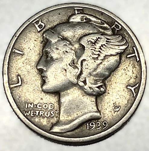 1939-P Mercury Dime 10c Good Circulated Condition 90% Silver US Coin - 3253