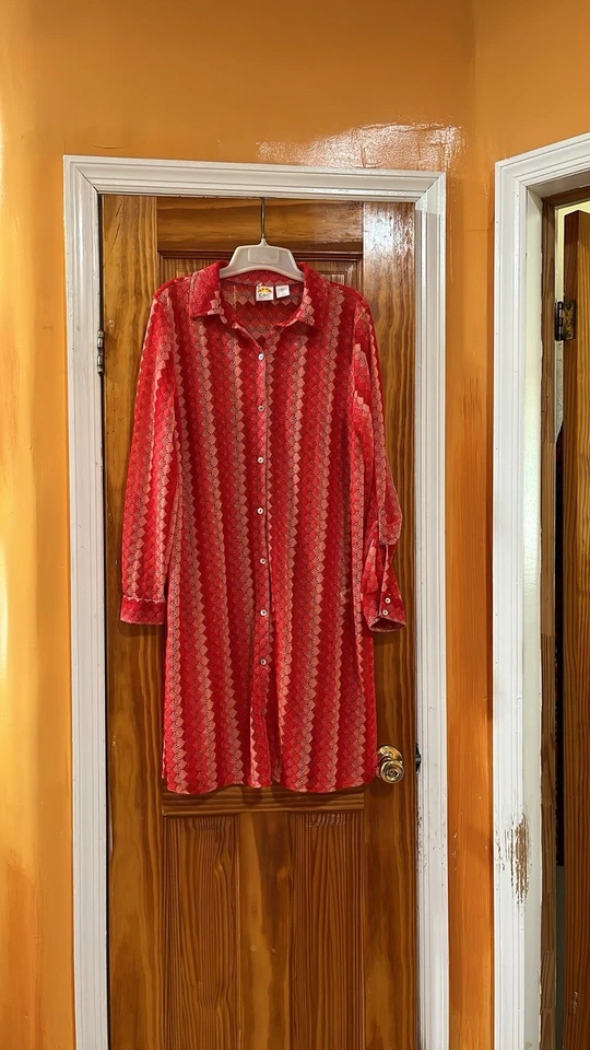 C&C California Beach Button Down Shirt Dress See Through Diamond Cover Up Size L - Image 2 of 4