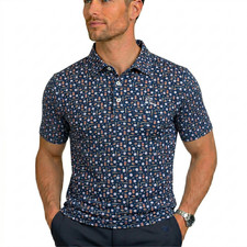 Men  s Navy Polo Shirt Slim Fit Soft Stretch Minimalist Short Sleeve Casual Top