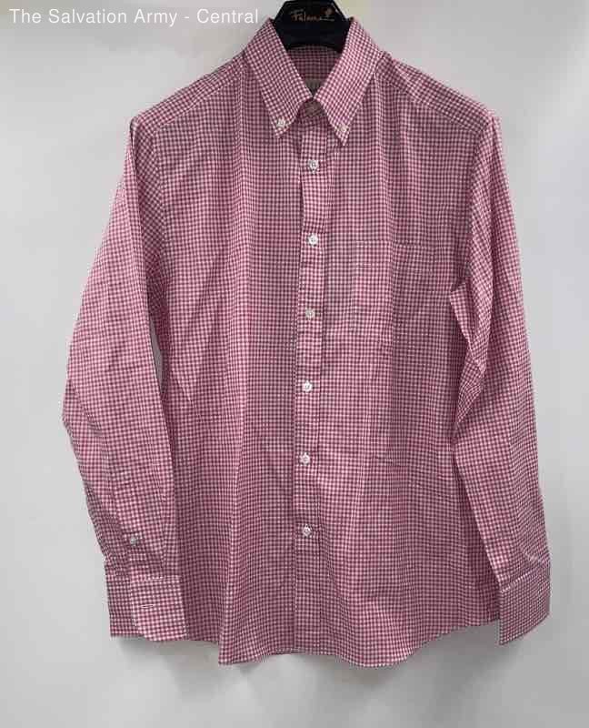 Dunhill Mens Red White Gingham Long Sleeve Button-Down Shirt Size Medium
