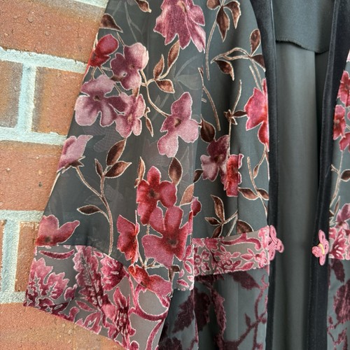 VTG R&M Richards By Karen Kwong Kimono Top Jacket Velvet Sheer Size L - Picture 4 of 5
