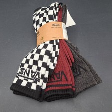 Vans "Off The Wall" Crew Socks 3 Pack Checkerboard Red Grey 3 New In Package