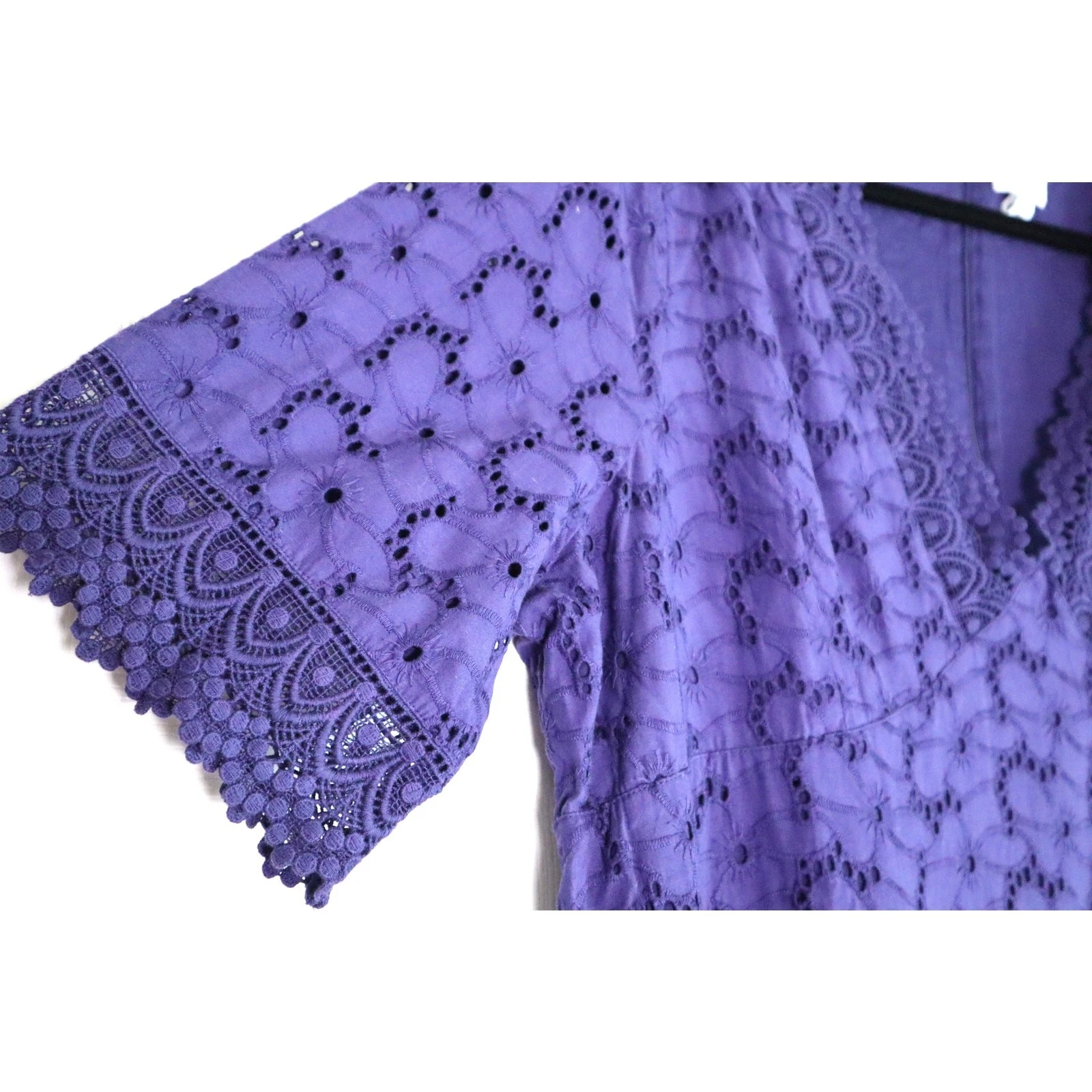 VALENTINO Abito Rue Valentina pizzo occhiellato 2X corto viola intenso blu 100% cotone boho