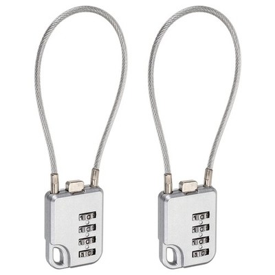 4-Digit Combination Padlock with Coated Steel Wire Rope (7.9 Inch, Grey) (2Pcs)