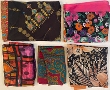 5 Vintage Italian Scarves Polyester Floral Geometric Rolled Edge Colorful