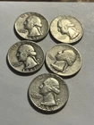 Lot Of 5 Five Washington 90% Silver Quarters #17308