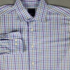 David Donahue Shirt Mens Size 16 Blue Check Dress Button Up Long Sleeve