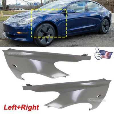 Left and Right Front Fenders for 2017 to 2023 Tesla Model 3 Replacement Pair