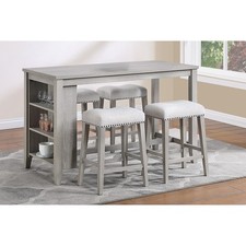 Light Gray 5pc Counter Height Dining Set Table 4x High Stools