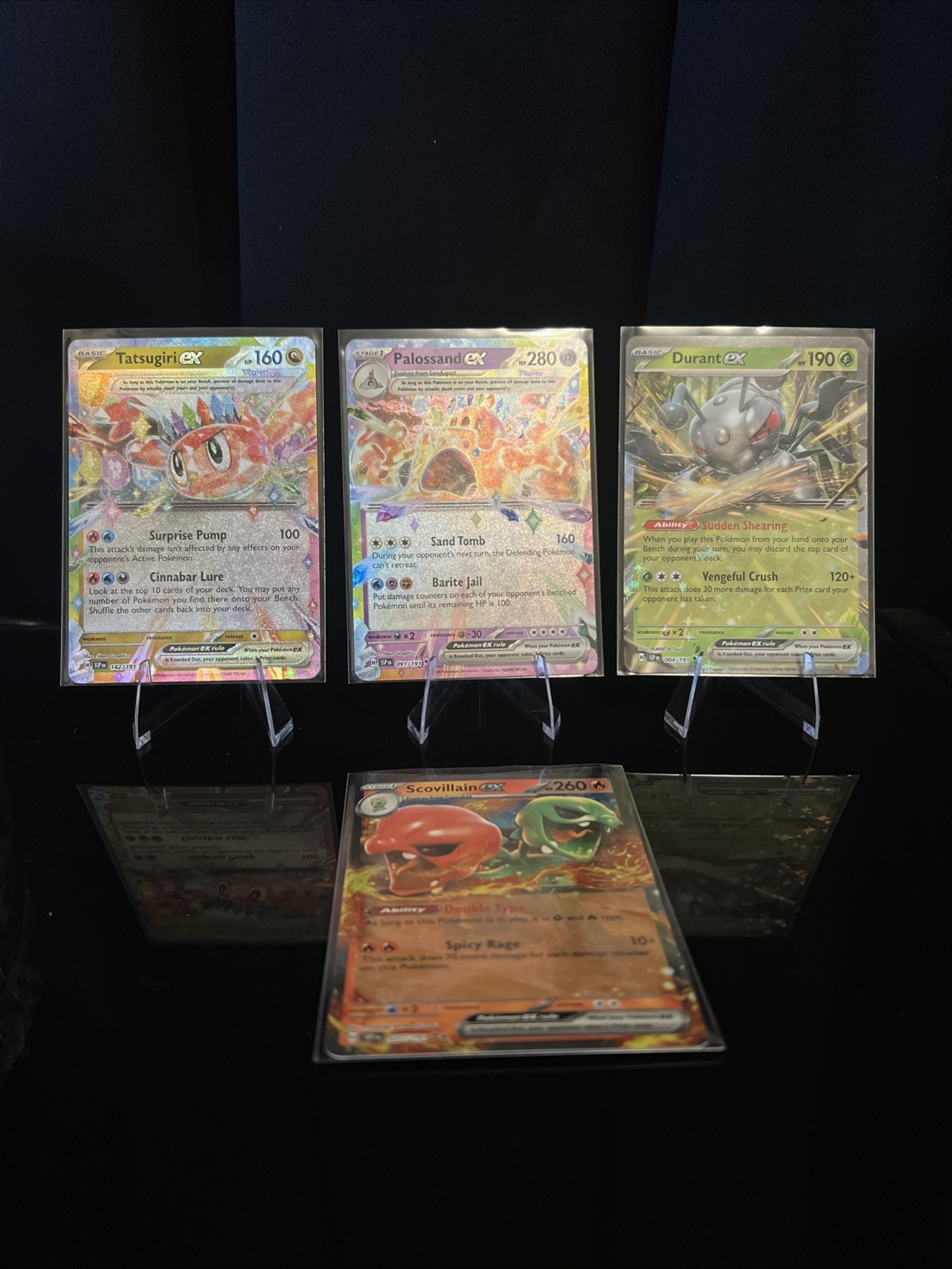 Pokemon Surging Sparks  EX 4 Card Lot Tatsugiri, Palossand, Durant, Scovilain