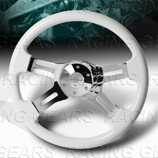 W-power 406mm White Wood Grip 2 Deep Dish Chrome 4-spokes 16 Steering Wheel W-power 406mm White Wood Grip 2 Deep Dish Chrome 4-spokes 16 Steering Wheel