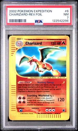 2002 POKEMON EXPEDITION #6 CHARIZARD-REVERSE FOIL PSA 7