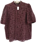 NWT ANN TAYLOR Women's 38% Cotton Lace Blouse Tank Top Lined Floral Dark Plum XL