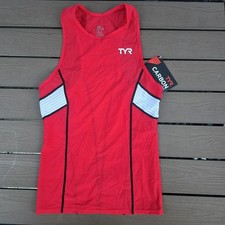 TYR Men's Triathlon Black/Red Carbon Singlet Tri Triathlon Tank Sz S New