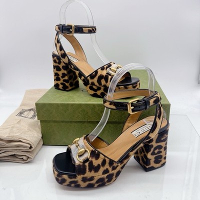 Gucci Horsebit Leopard Print Calf Hair Sandals Platform EU 35.5 US 5.5 $1750