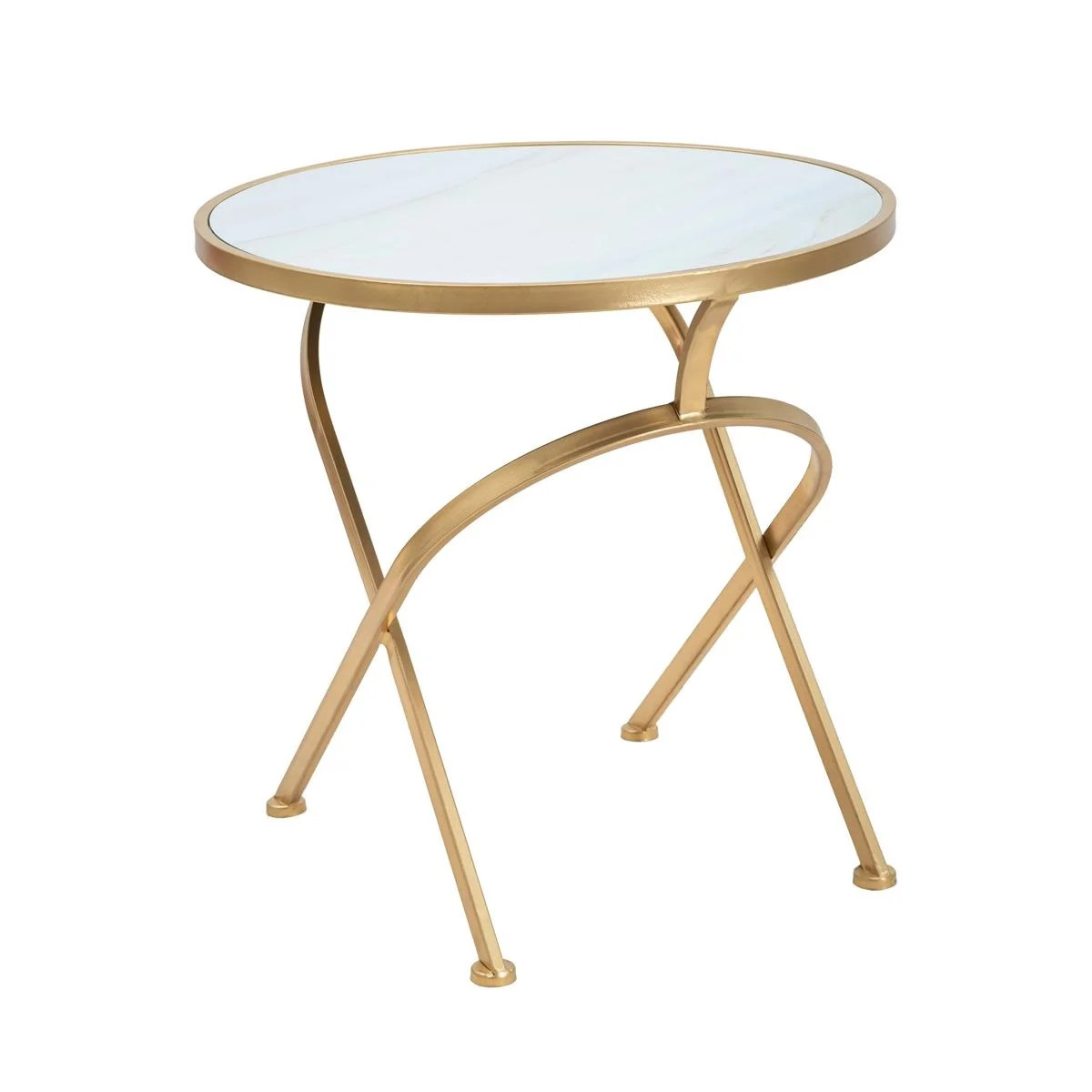 Table basse ronde en métal doré plateau marbre 50x50,5 Mat salon moderne