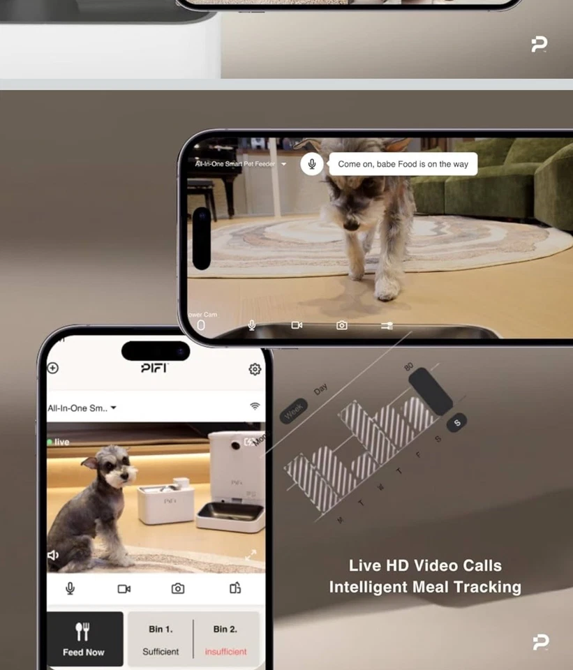 Alimentador Inteligente Multi-mascotas Pifi 5G Wifi con Doble Cámara 6L Doble Bin App Track Foto 2 de 4