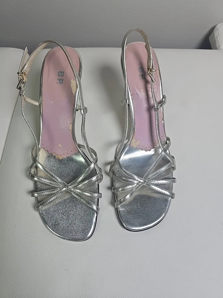 Y2K BP NORDSTROM Silver Platform Sandals Womens 9.5M Party Club Cruise Baddie - Image 2 of 4