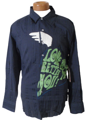 NWT RAW 7 Love Myself Mens Long Sleeve Button Down Shirt M Navy MSRP$89