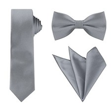 Necktie, Pre-Tied Bowtie, and Pocket Square Set Ties for One Size Dark Gray