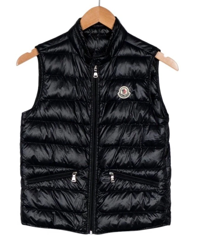 Moncler — Moncler Kids Girl Boy Black Quilted Down Vest with Logo Patch Size 12