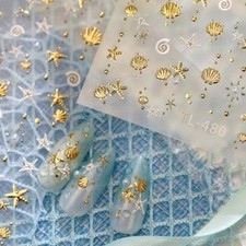 Summer Nail Stickers Gold 5D Embossed Seashell Starfish Beach Stickers Color-21