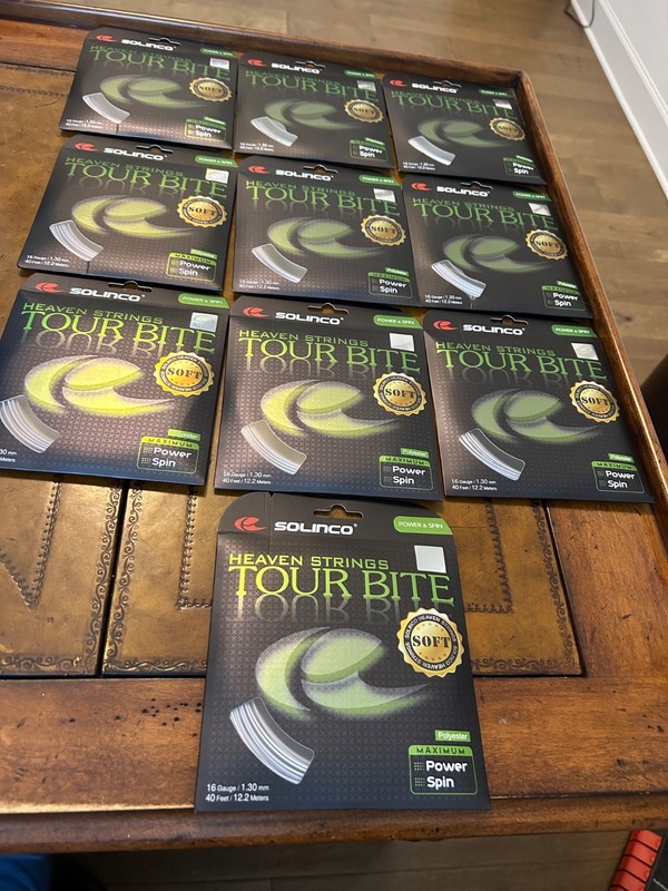 LOT OF ( 10 ) TEN SETS: SOLINCO TOUR BITE 16 Gauge TENNIS STRINGS