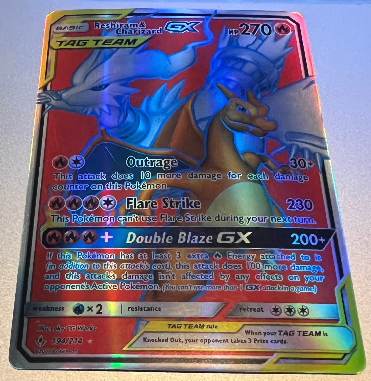Reshiram & Charizard GX Full Art 194/214 Unbroken Bonds Tag Team Pokémon NM