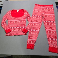 PINK Victoria's Secret Fair Isle Snowflake Rose Pajama Set top Pants Large