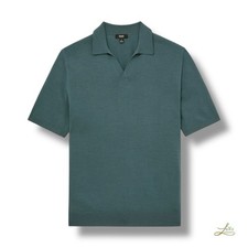 Reiss Duchie Merino Wool Open-Collar Polo Shirt Orion Blue Size XL
