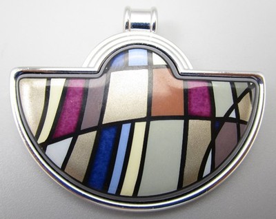 VINTAGE MICHAELA M. FREY WILLE HALF MOON ENAMEL SILVERTONE PENDANT - AUSTRIA