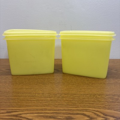 Vintage Tupperware shelf saver rectangular containers 2 Bright Yellow 1243