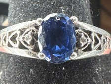 925 Sterling Silver Blue Sapphire Ring Size 9