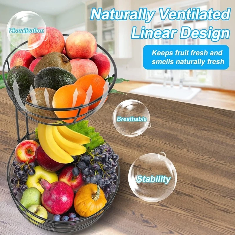 2 Stöckig Obst Etagere Obstkorb Obstschale Bananenhalter Körbe für Küche Deko - Bild 3 von 4