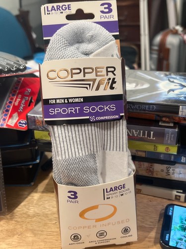 New Copper Fit Infused Sport Ankle Socks 3 Pair Large Size M 9-12 W 10 ...