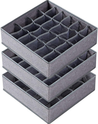 3 Pack Sock Underwear Drawer Organizer Dividers, 64 Cell Fabric Foldable Dresser