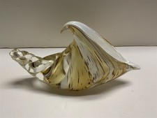 Art Glass Conch Sea Shell Sculpture 9 1/2 IN Hand Blown Yellow/Tan