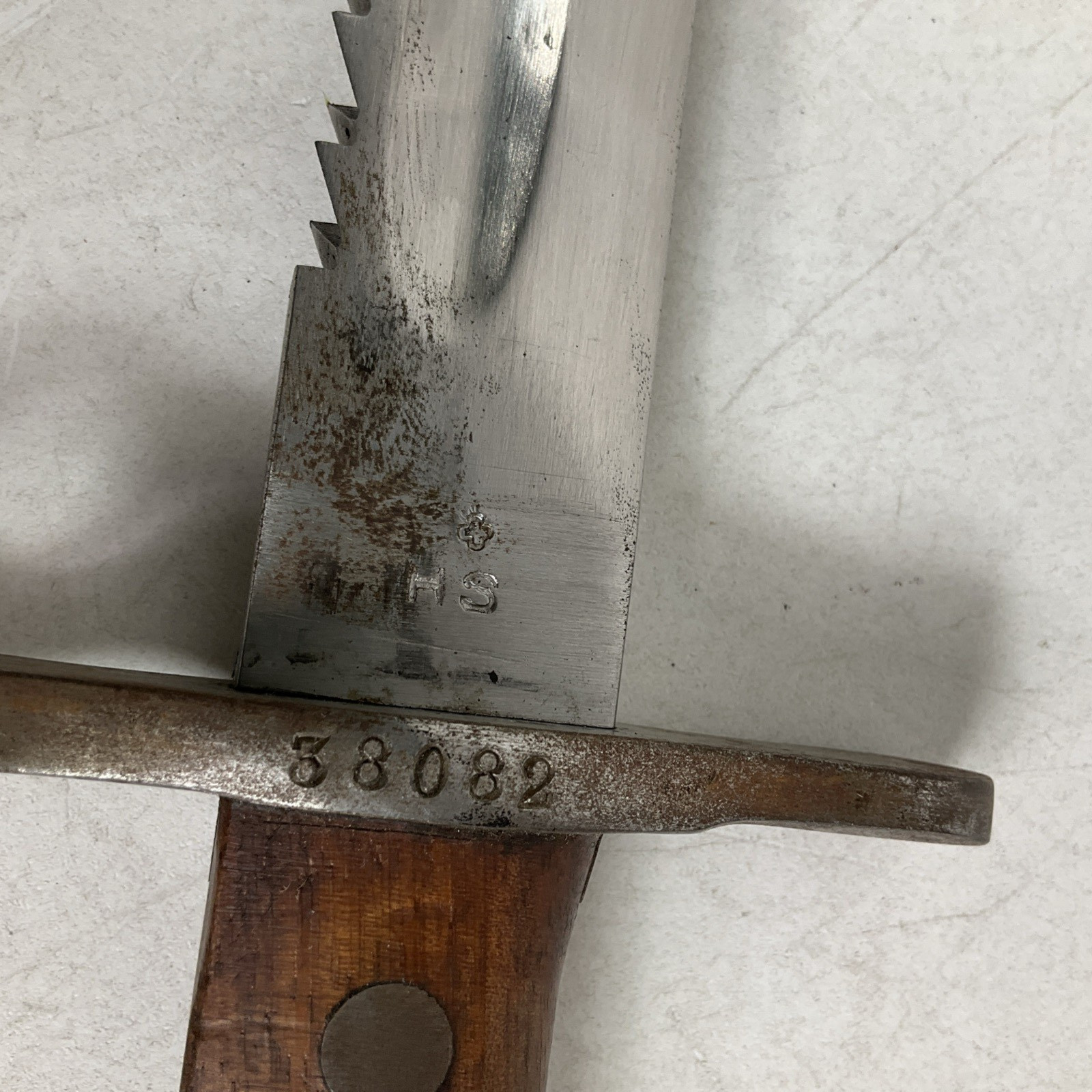 Vintage Hans Steimer WWI Swiss Sawback Bayonet With Scabbard