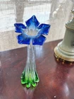Murano  Vintage 10” Vase Glass Flower Blue and green