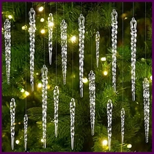 12/24/36pcs Crystal Clear Christmas Tree Ornaments Icicle Decorations For