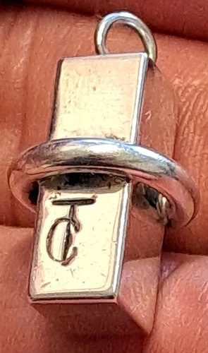 MODERNIST Sterling Silver 3-Dimensional TC Signed CUBE CIRCLE RING Pendant