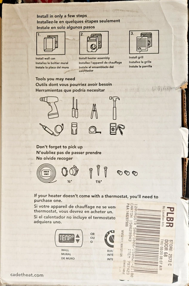 Cadet Register Up to 1500.0-Watt 120 -Volt Heater fan Heater 4.0-in L x 7.375-in - Image 3 of 3