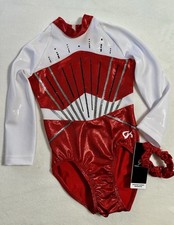 New GK ELITE Leotard GYMNASTICS Red RHINESTONE BLING High Neck Competition AXS