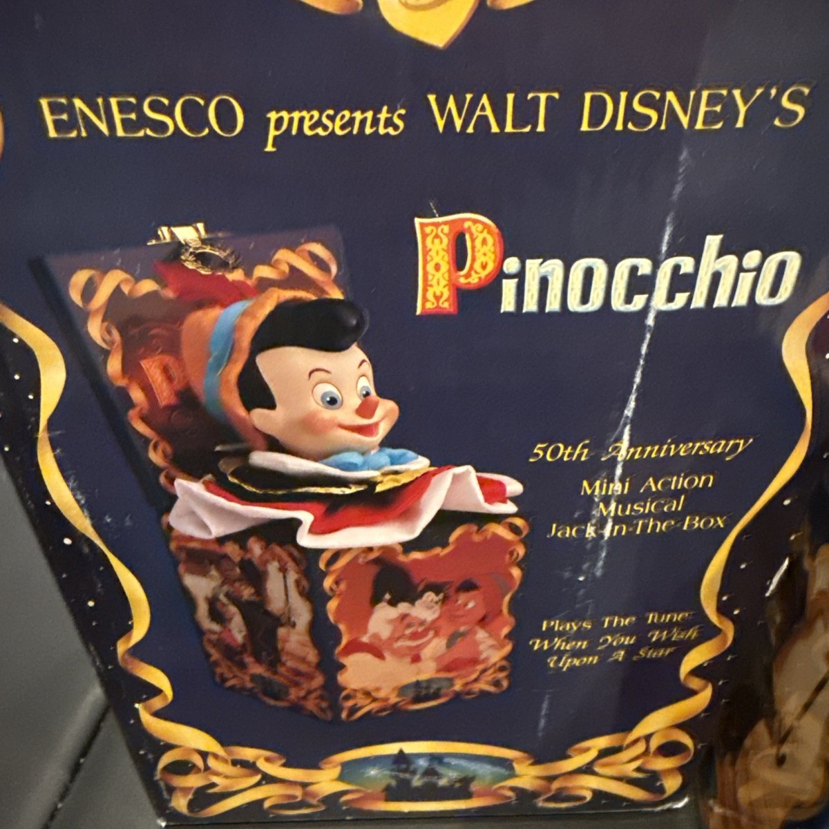 ENESCO PINOCCHIO 50th Anniversary Musical JACK IN THE BOX Vtg