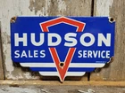 VINTAGE HUDSON PORCELAIN SIGN OLD AUTOMOBILE DEALER ADVERTISING SALES & SERVICE