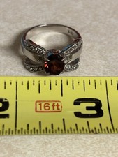REDUCED 10 925 Solid Sterling Silver Ring Garnet and CZ  s on Either Side Size 6