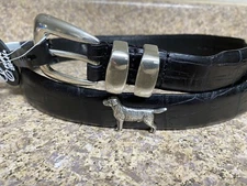 Men’s Black Genuine Leather Belt with Pointer Lab Dog Conchos Size 44 NL
